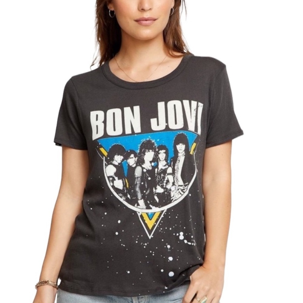 CHASER Bon Jovi Dark Gray Graphic Cotton T-Shirt Size Medium Short Sleeve